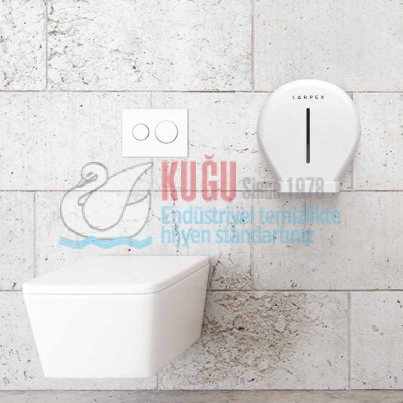 MINI-JUMBO-1-1.jpg KGC-913042 Carpex Prestige Beyaz Renk Mini Jumbo WC Kağıt Dispenseri Aparatı - Görsel 2